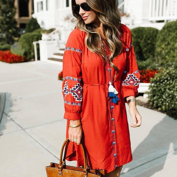 Loft Red Bohemian Shirt Dress - Picture 2 of 8